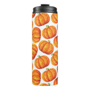 Watercolor pumpkins: autumn crop pattern. thermal tumbler