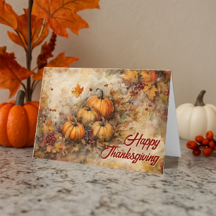 Watercolor Pumpkins Autumn Foliage Thanksgiving Card
