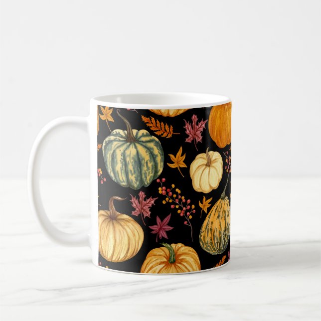 Watercolor Pumpkins: Autumn Seamless Pattern. Coffee Mug (Left)