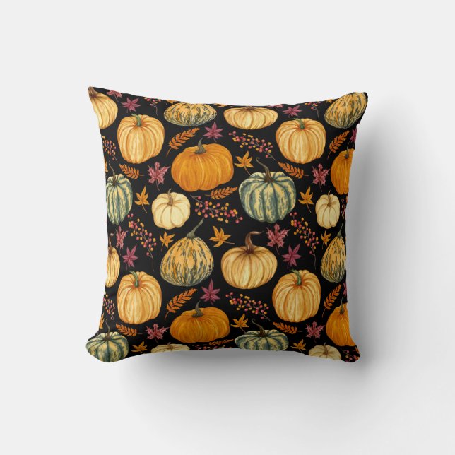 Watercolor Pumpkins: Autumn Seamless Pattern. Cushion (Front)