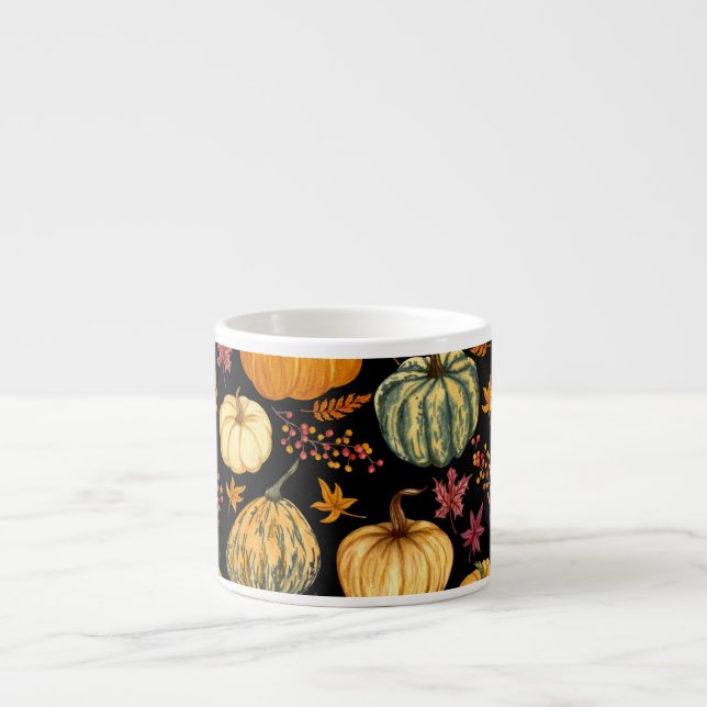 Watercolor Pumpkins: Autumn Seamless Pattern. Espresso Cup (Front)
