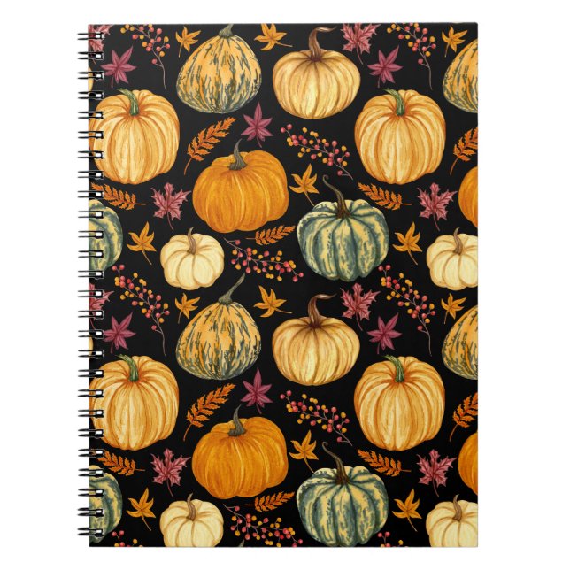 Watercolor Pumpkins: Autumn Seamless Pattern. Notebook (Front)