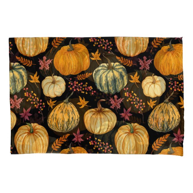 Watercolor Pumpkins: Autumn Seamless Pattern. Pillowcase (Front)