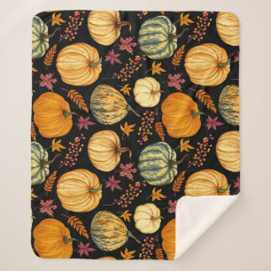 Watercolor Pumpkins: Autumn Seamless Pattern. Sherpa Blanket