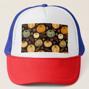 Watercolor Pumpkins: Autumn Seamless Pattern. Trucker Hat