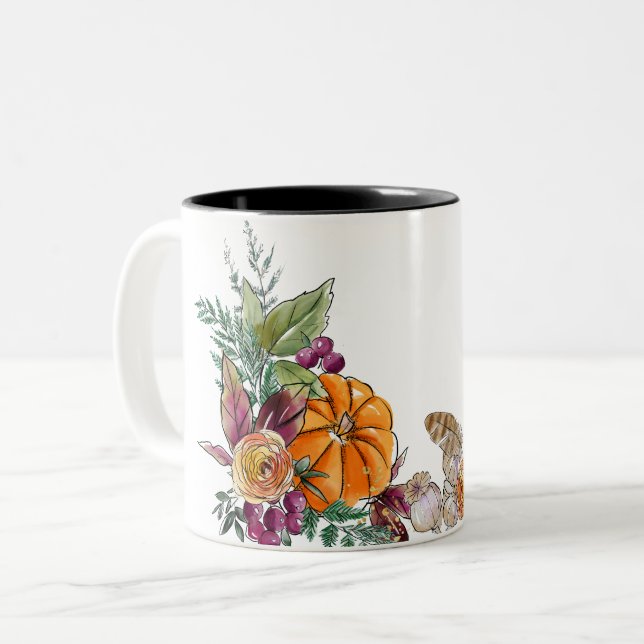 Watercolor Pumpkins Autumn Two-Tone Coffee Mug (Front Left)