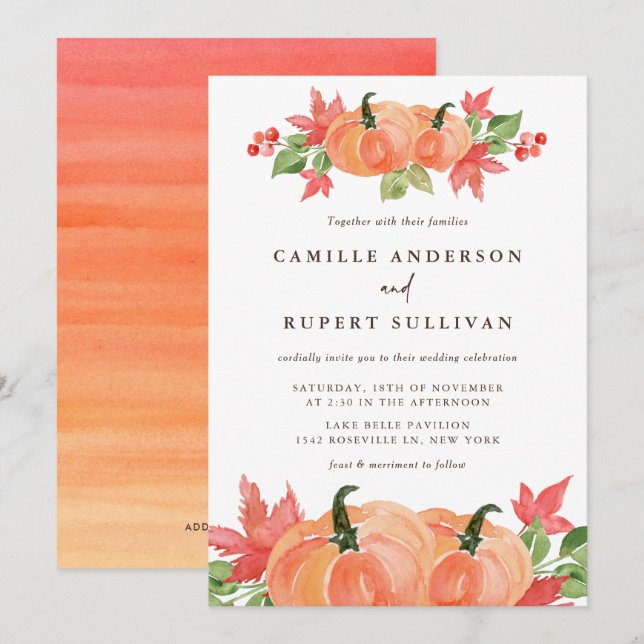 Watercolor Pumpkins Autumn Wedding Invitation (Front/Back)