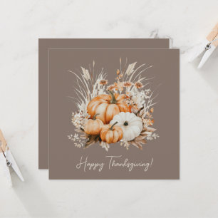 Watercolor Pumpkins Dry Grass Happy Thanksgiving 