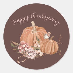 Watercolor Pumpkins Fall Botanical Custom Text Classic Round Sticker