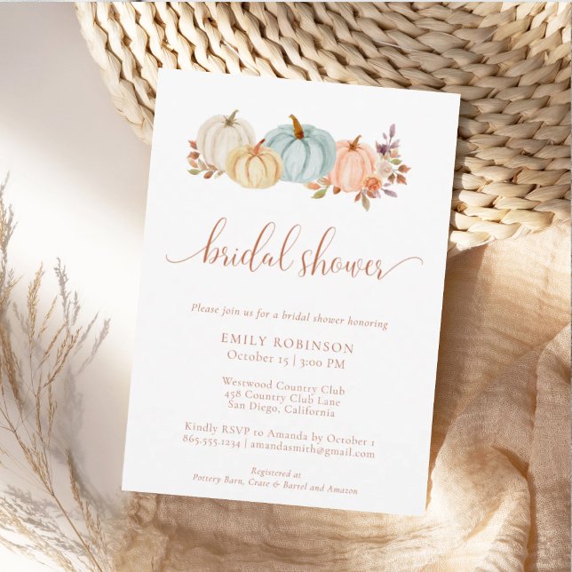 Watercolor Pumpkins Fall Foliage Bridal Shower Invitation (Creator Uploaded)