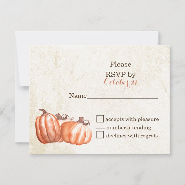 watercolor pumpkins fall harvest wedding RSVP card (Front)