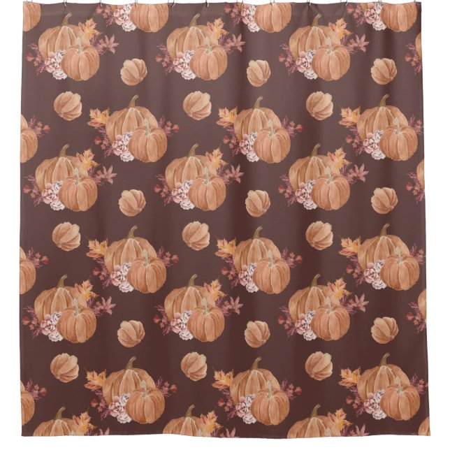 Watercolor Pumpkins Fall Shower Curtain (Front)