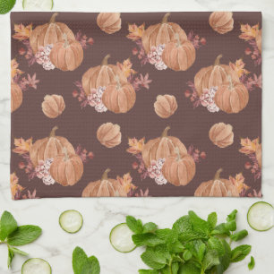 Watercolor Pumpkins Fall Tea Towel