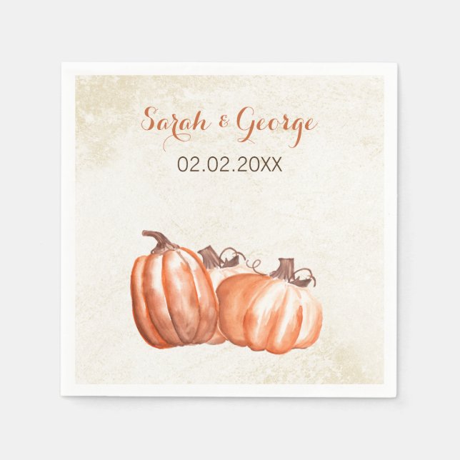 watercolor pumpkins Fall wedding napkin (Front)