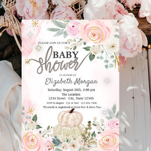 Watercolor Pumpkins,Flowers Baby Showe Invitation