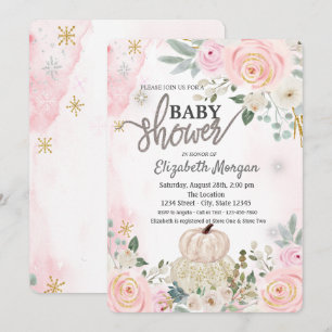 Watercolor Pumpkins,Flowers Baby Showe Invitation