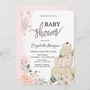 Watercolor Pumpkins Flowers Polka Dots Baby Shower Invitation
