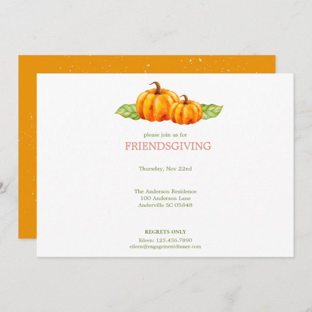 Watercolor Pumpkins Friendsgiving Thanksgiving Invitation (Front/Back)