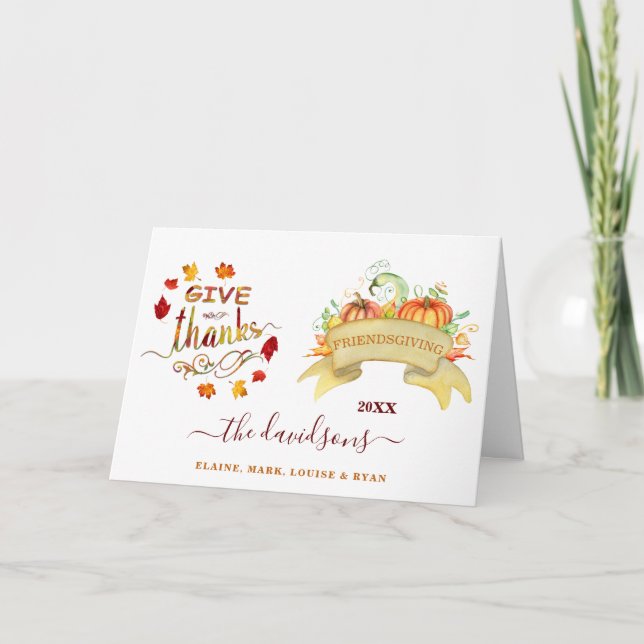 Watercolor Pumpkins Give Thanks Freindsgiving Card (Front)