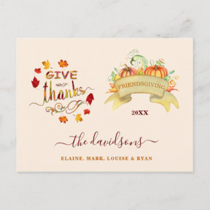 Watercolor Pumpkins Give Thanks Freindsgiving Postcard