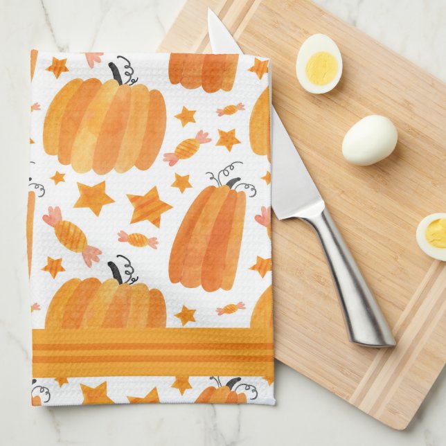 Watercolor Pumpkins Kitchen Towels (Quarter Fold)