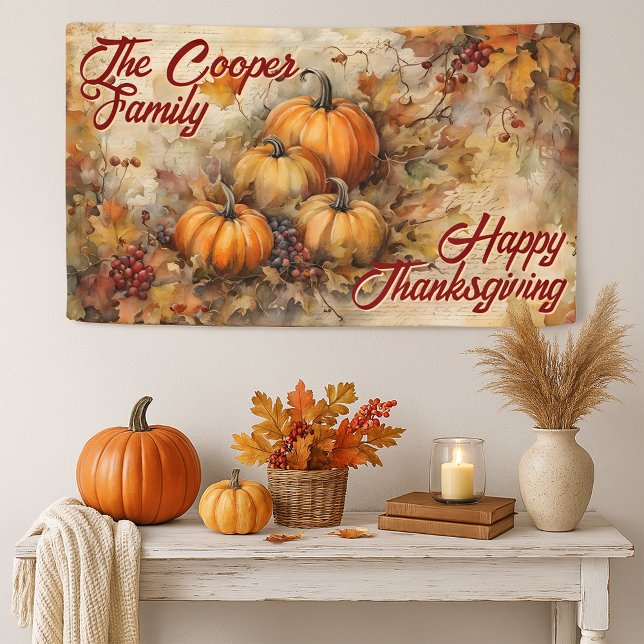 Watercolor Pumpkins Leaves Autumn Thanksgiving  Banner (Creator Uploaded)