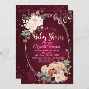 Watercolor Pumpkins,Lights,Flowers Baby Shower  Invitation