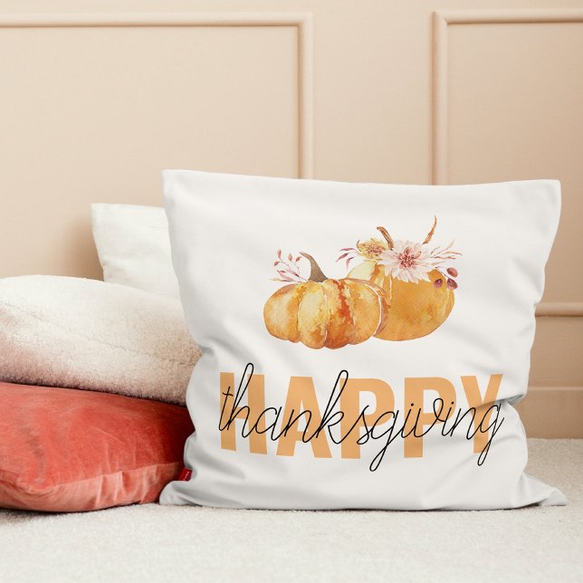 Watercolor Pumpkins & Orange Happy Thanksgiving Cushion (Creator Uploaded)