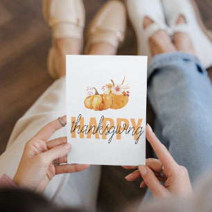 Watercolor Pumpkins & Orange Happy Thanksgiving Holiday Card