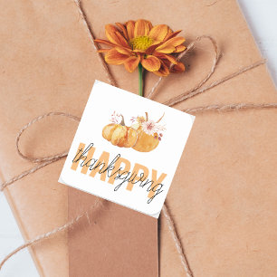 Watercolor Pumpkins & Orange Happy Thanksgiving  Square Sticker