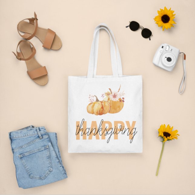 Watercolor Pumpkins & Orange Happy Thanksgiving  Tote Bag (Creator Uploaded)