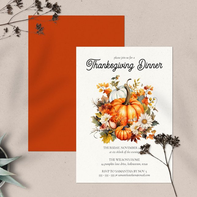 Watercolor Pumpkins Rustic Thanksgiving Dinner Invitation (Creator Uploaded)