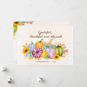 Watercolor Pumpkins Sunflowers Thanksgiving Holiday Card