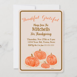 Watercolor Pumpkins Thankful Grateful  Invitation