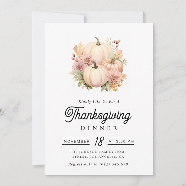watercolor pumpkins Thanksgiving dinner Invitation (Front)