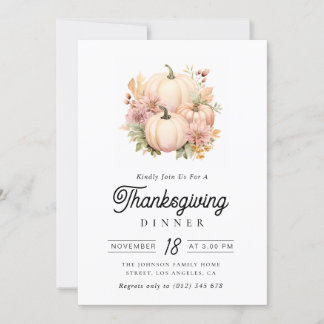watercolor pumpkins Thanksgiving dinner Invitation