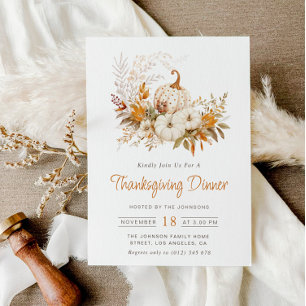 watercolor pumpkins Thanksgiving dinner Invitation
