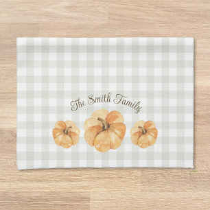 Watercolor Pumpkins Thanksgiving Family Name Tea Towel