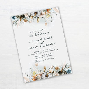 Watercolor Pumpkins with Wildflowers Wedding Invitation