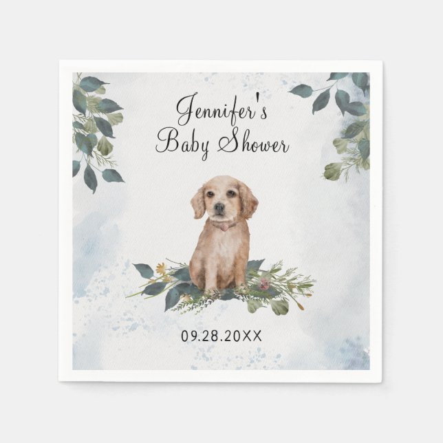 Watercolor Puppy Dog Baby Shower Napkins (Front)