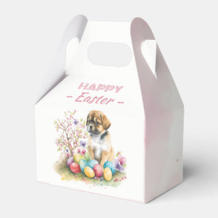 Watercolor Puppy Easter Eggs & Flowers - Favour Box
