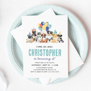 Watercolor Puppy Pawty Dog Birthday Invitation
