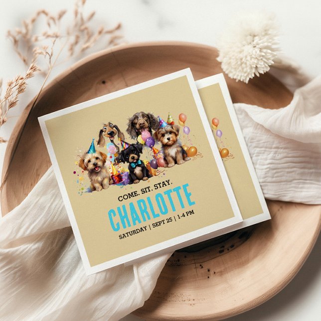 Watercolor Puppy Pawty Dog Birthday Napkin (Creator Uploaded)