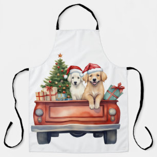 Watercolor Puppy with Gifts  Apron