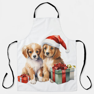 Watercolor Puppy with Gifts  Apron