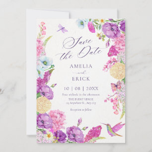 Watercolor purple aesthetic floral save the date