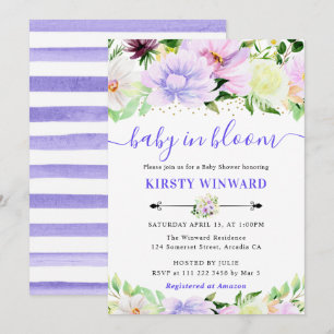 Watercolor Purple and Cream Flowers Baby Shower Invitation