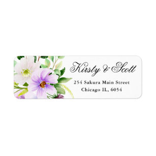 Watercolor Purple and Cream Summer Flowers address Return Address Label