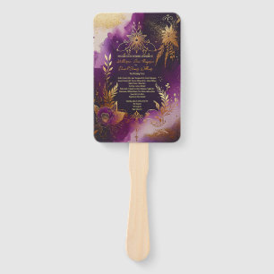 Watercolor Purple and Gold Floral Wedding Program Hand Fan