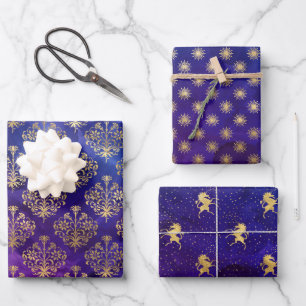 Watercolor Purple and Gold Ink Fantasy Pattern Wrapping Paper Sheet